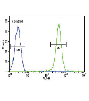 GPI Antibody (C-term) flow cytometric analysis of Ramos cells (right histogram) compared to a negative control cell (left histogram)