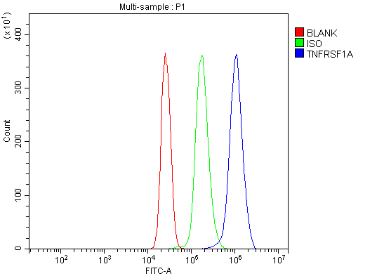 Flow Cytometry analysis of U937 cells using anti-TNFRSF1A antibody (A00294)
