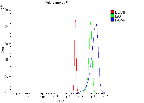  Flow Cytometry analysis of SiHa cells using anti-Fibroblast activation protein, alpha/FAP antibody (A00422-5)