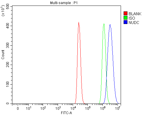  Flow Cytometry analysis of 293T cells using anti-NUDC antibody (A00995-1)