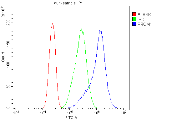  Flow Cytometry analysis of CACO-2 cells using anti-PROM1 antibody (A01767-3)