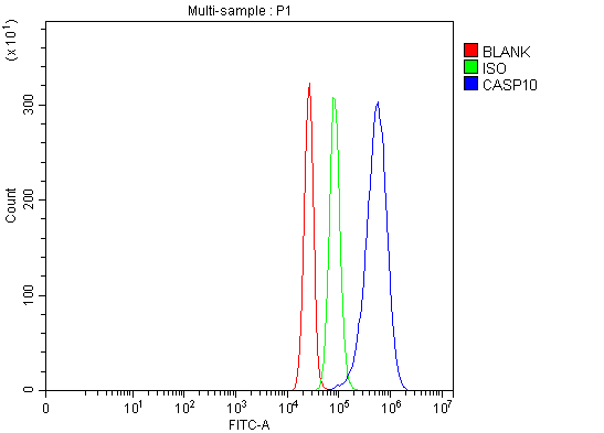  Flow Cytometry analysis of SiHa cells using anti-Caspase-10/CASP10 antibody (A02190-2)
