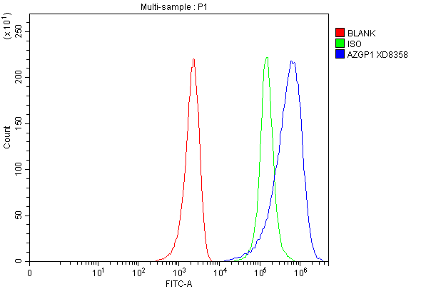 Flow Cytometry analysis of MCF-7 cells using anti-Zinc Alpha 2 Glycoprotein/AZGP1 antibody (A02718-1)