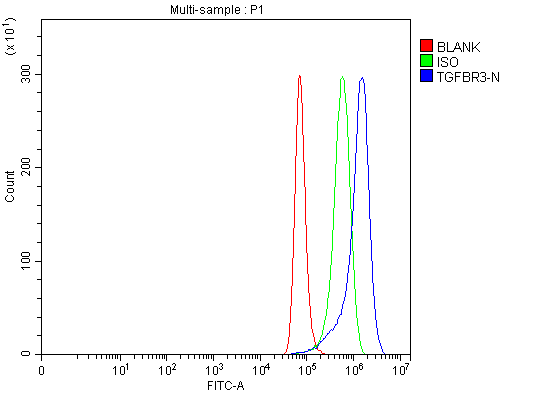  Flow Cytometry analysis of Hela cells using anti-TGF Beta Receptor III/TGFBR3 antibody (A02765-5)