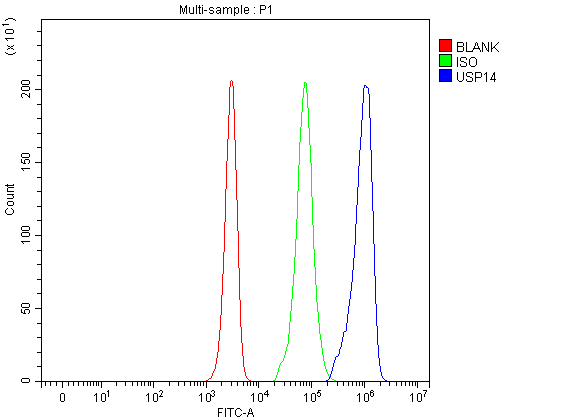Flow Cytometry analysis of Jurkat cells using anti-USP14 antibody (A03042-3)