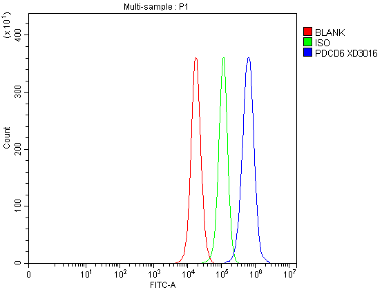Flow Cytometry analysis of PC-3 cells using anti-ALG2/PDCD6 antibody (A03550-1)