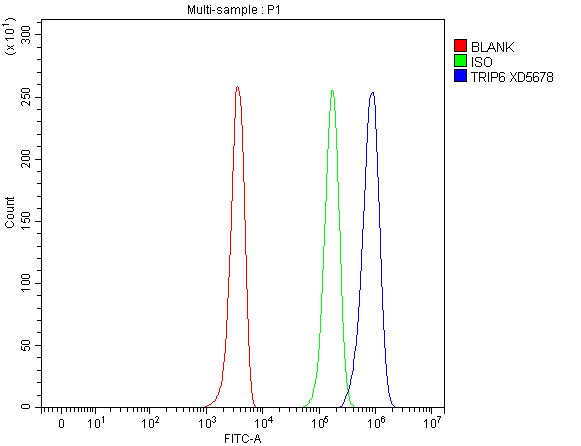 Flow Cytometry analysis of 293T cells using anti-TRIP6 antibody (A04275-2)