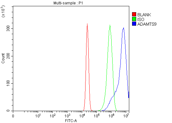  Flow Cytometry analysis of U20S cells using anti-ADAMTS9 antibody (A04639-1)