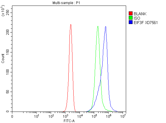 Flow Cytometry analysis of Jurkat cells using anti-EIF3F antibody (A04765-2)