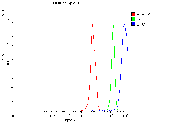  Flow Cytometry analysis of RT4 cells using anti-LHX4 antibody (A05503-1)