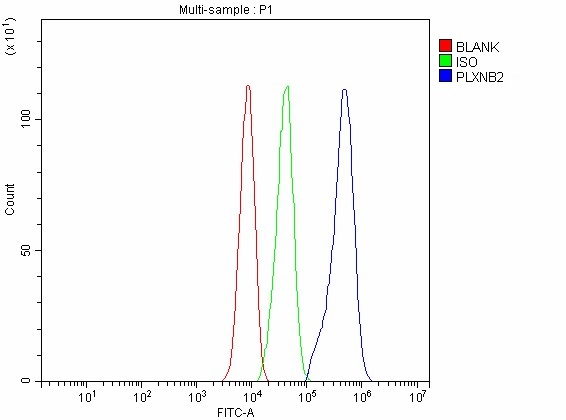  Flow Cytometry analysis of HepG2 cells using anti-PLXNB2 antibody (A09119)