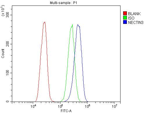  Flow Cytometry analysis of A431 cells using anti-Nectin 3/NECTIN3 antibody (A09633-3)