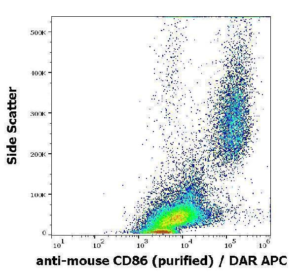 Flow cytometry surface staining pattern of murine peritoneal fluid cells suspension stained using anti-mouse CD86 (GL-1) purified antibody (concentration in sample 0,6 µg/ml) DAR APC