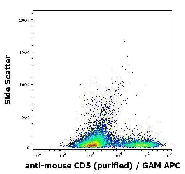 Flow cytometry surface staining pattern of murine splenocyte suspension stained using anti-mouse CD5 (53-7