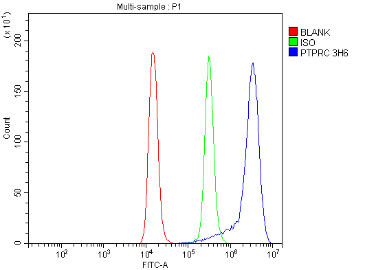  Flow Cytometry analysis of Raji cells using anti-CD45 antibody (M00555-6)