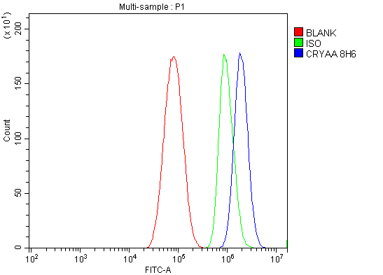  Flow Cytometry analysis of HepG2 cells using anti-Alpha A Crystallin antibody (M01900-3)