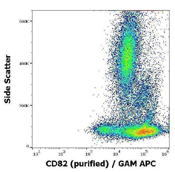 Flow cytometry surface staining pattern of human peripheral blood stained using anti-human CD82 (C33) purified antibody (concentration in sample 1 µg/ml) GAM APC