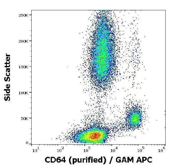 Flow cytometry surface staining pattern of human peripheral blood stained using anti-human CD64 (10