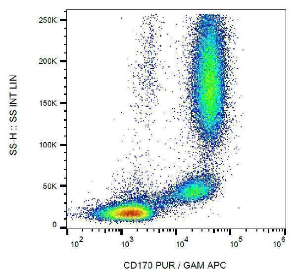 Flow cytometry (surface staining) of human peripheral blood cells using anti-CD170 (1A5) purified, GAM-APC