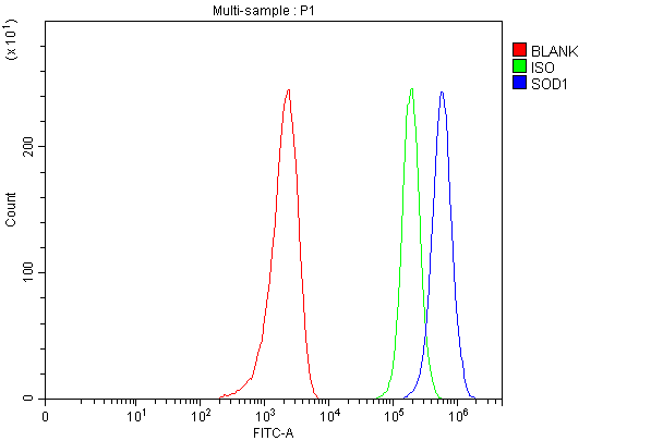Flow Cytometry analysis of MCF-7 cells using anti-SOD1 antibody (PB9402)