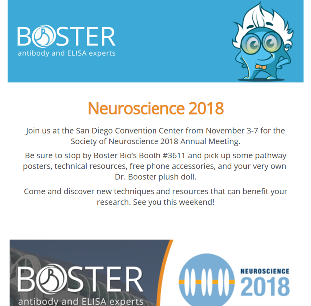Visit Boster's Booth #3611 at Neuroscience 2018 newsletter thumbnail