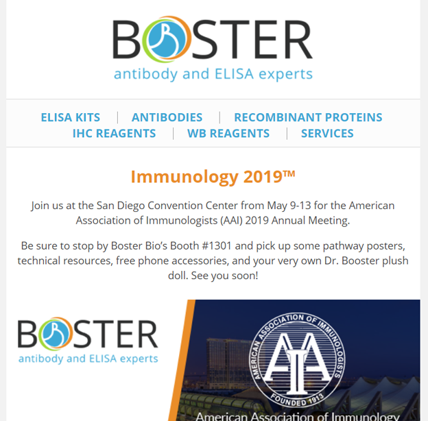 Visit Boster's Booth 1301 at AAI 2019 Annual Meeting newsletter thumbnail